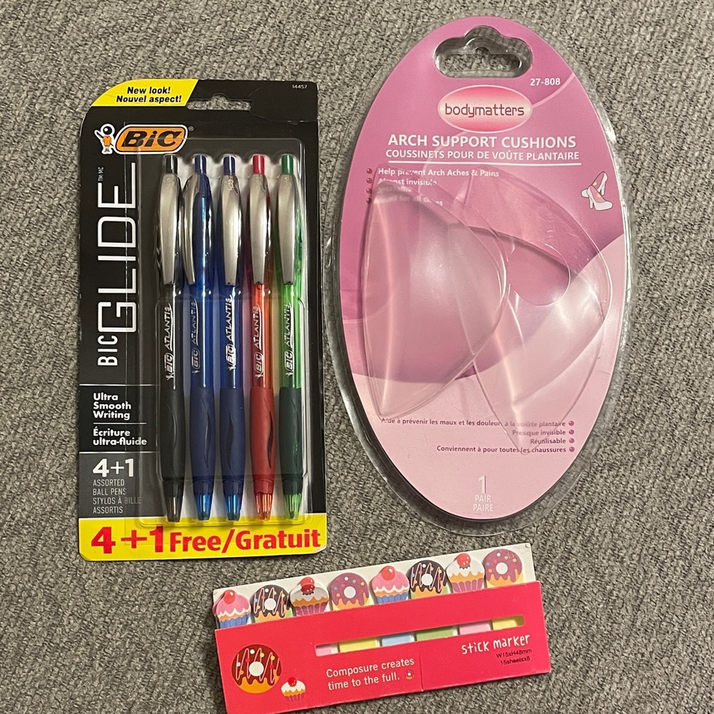 BIC Glide Pens 4+1 FREE, Sticky Note Marker Tabs +Arch Support Cushion Bundle$15